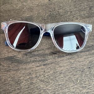 Clear Frame Sunglasses with Blue Temple Arms